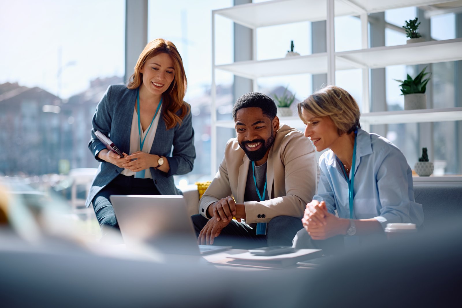 A team working together in a bright office